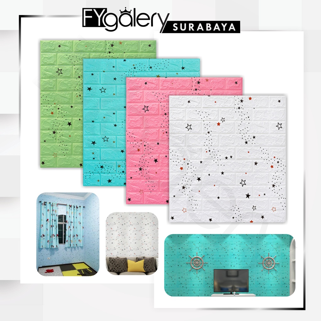 FYGALERYSURABAYA HL0202 Wallpaper Dinding 3D Foam Interior Motif Bintang Love Sticker