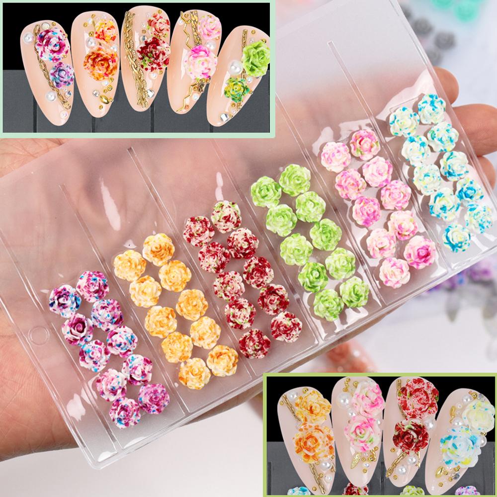 NEEDWAY Bunga Resin Mawar 3D Warna-Warni Aneka Warna Permen Yang Indah Manikur Aksesoris Perhiasan Kuku Rhinestones