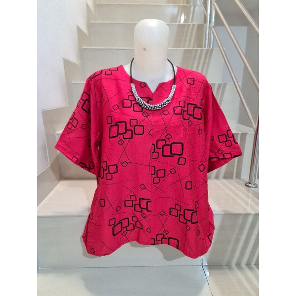 Blouse Brukat dan Kaos Bunga Import Jumbo XL-5XL-203.3 Merah Ld 116
