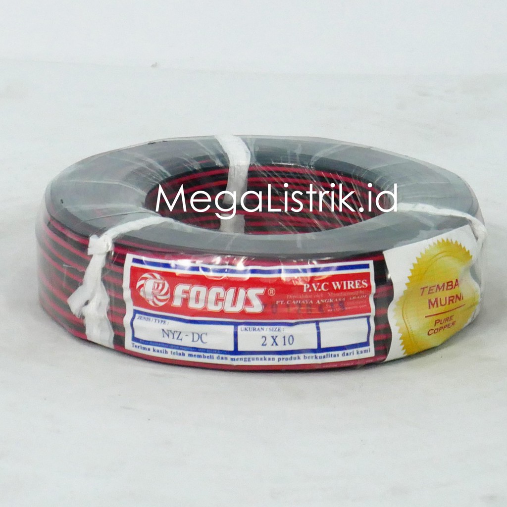 FOCUS KABEL LISTRIK NYZ DC 2 X 10 HITAM MERAH TEMBAGA MURNI ( 100 METER )