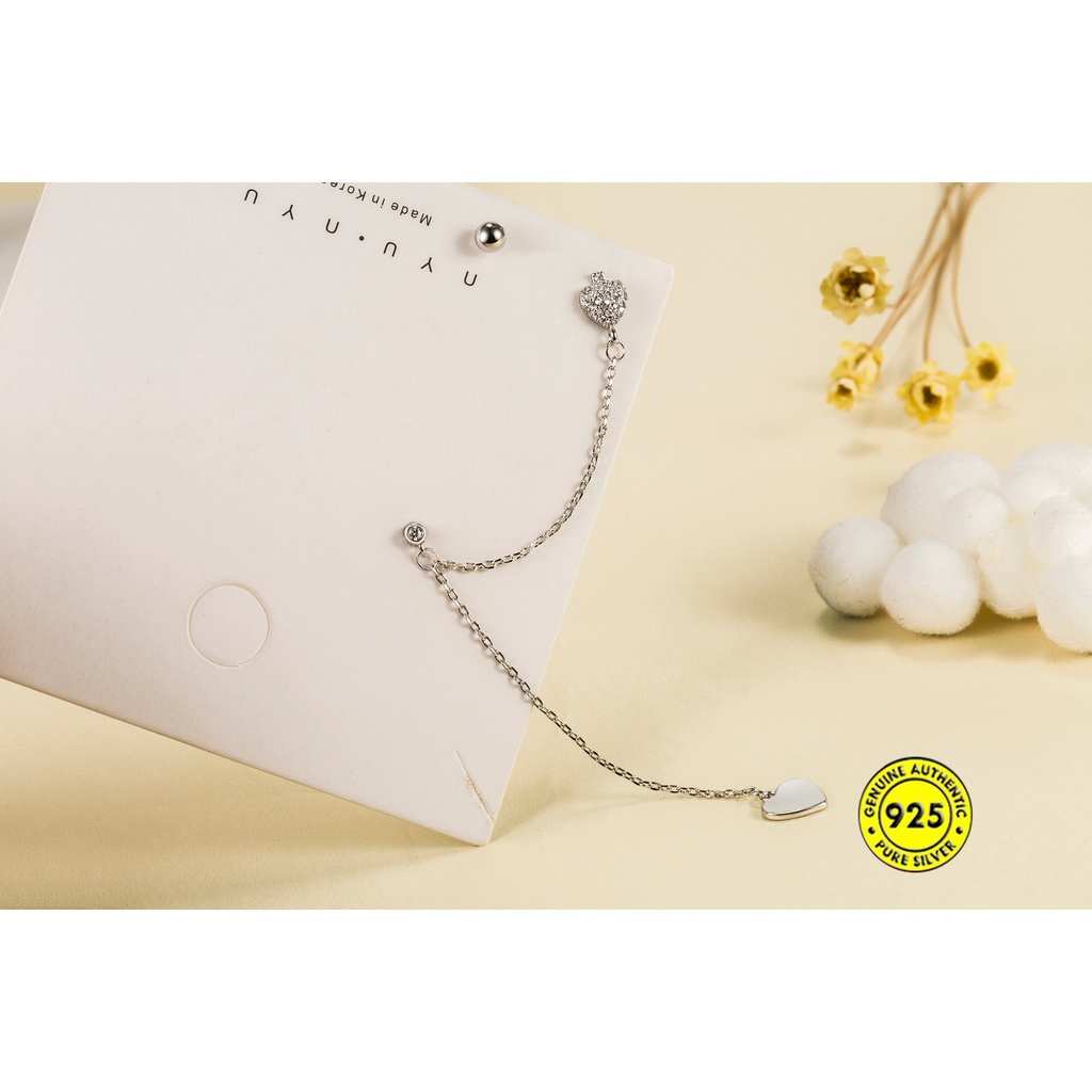 Anting Tusuk Asimetris Bahan Sterling Silver 925 Desain Hati Untuk Wanita