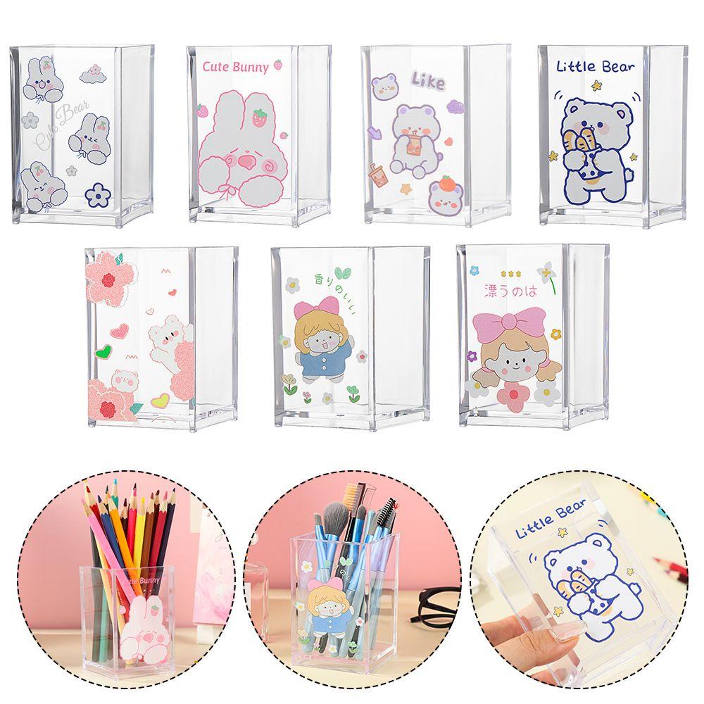 R-flower Pen Holder Organizer Meja Brush Kosmetik Persegi Kartun