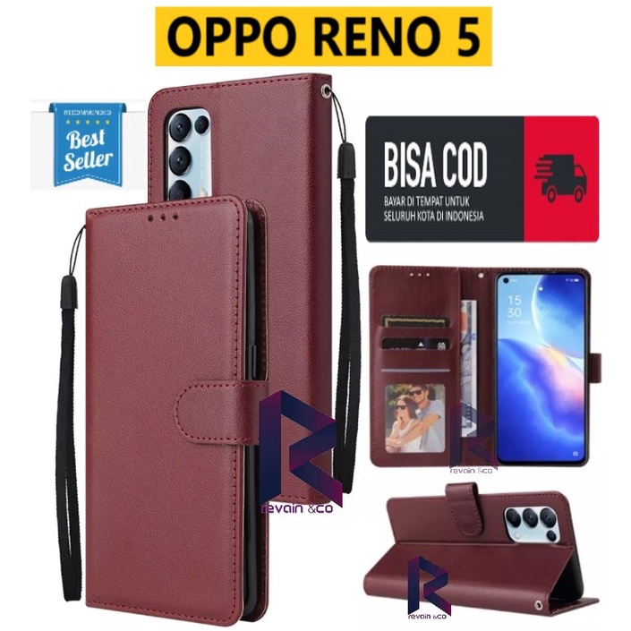 FLIP WALLET OPPO RENO 5 LEATHER KULIT PREMIUM SARUNG BUKA TUTUP FLIP CASE OPPO RENO 5