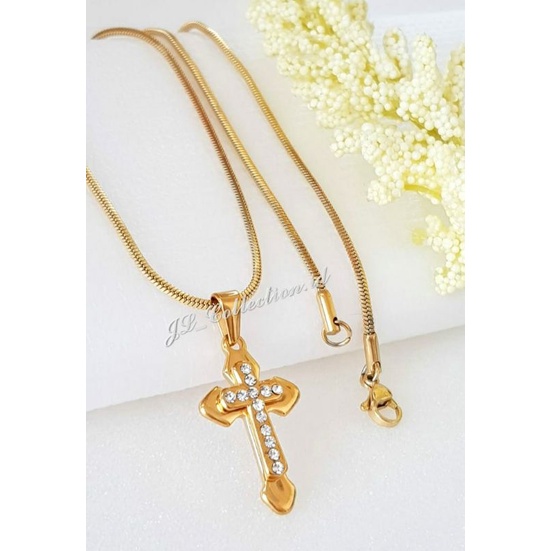Kalung Rohani Salib Fashion Hiasan Permata Kalung Salib Pria Wanita Titanium Emas Antikarat terpopul