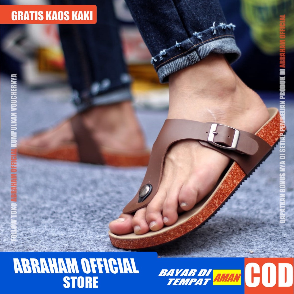 ABRHM x HORI Sendal Jepit Pria Sandal pria Sendal Cowok Kulit Pu Sandal Cowo Sandal Japit Kekinian