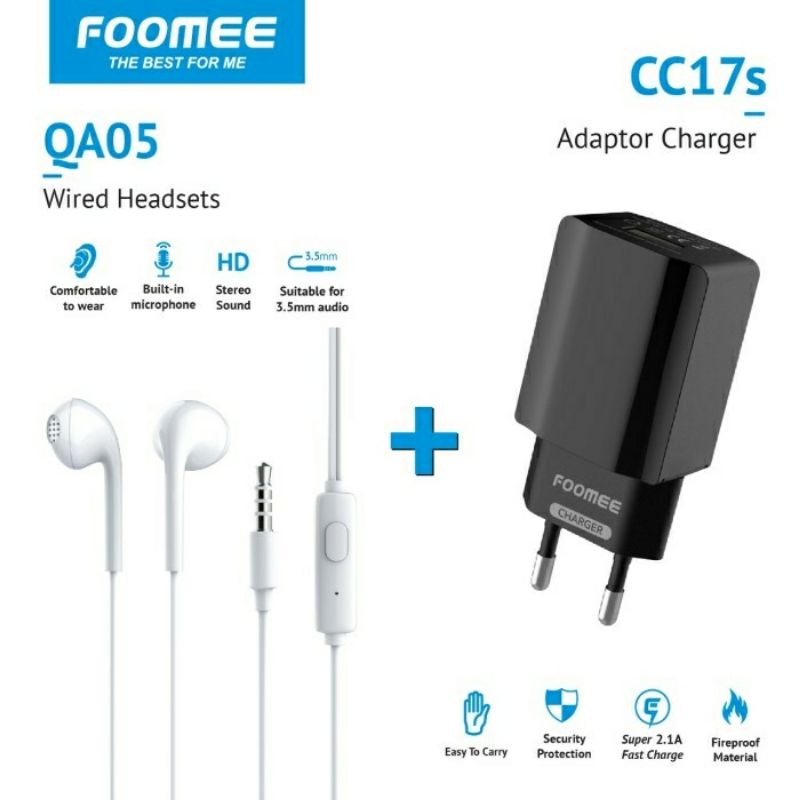 Headset Foomee QA05 Plus Adapter Charger Cc17s Foomee