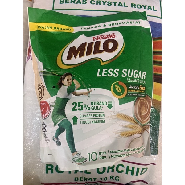 

Milo Less Sugar Malaysia isi 10 stik / kurang gula