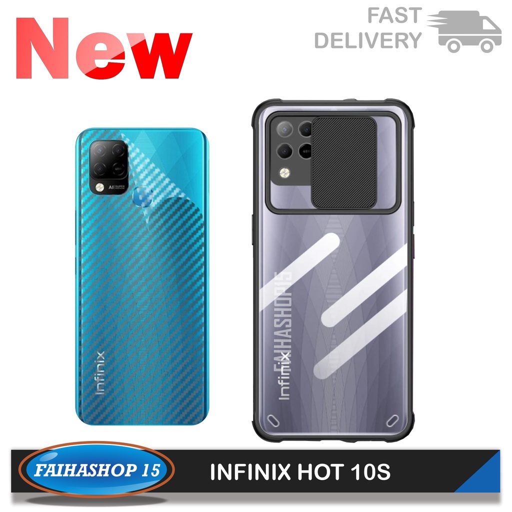 Casing Infinix Hot 10s / Hot 10s NFC Hard Case Camshield Slide Camera Free Skin Carbon