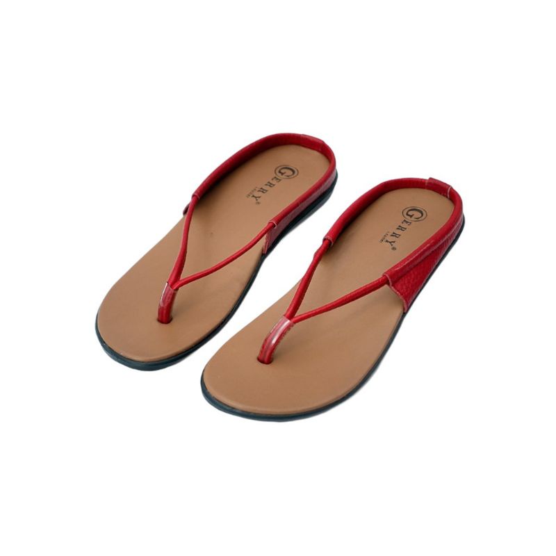 Sandal Kulit Wanita Model Jilo Teplek Warna Merah