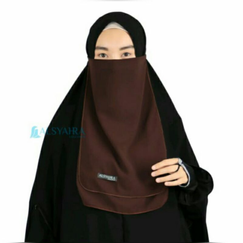 Cadar/ niqab tali  sifon silk ALSYAHRA Exclusive double layer/ 2 lapis tanpa jahitan bawah mata