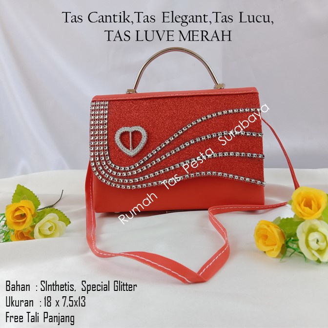 Tas Cantik,Tas Elegant,Tas Lucu,TAS LUVE MERAH