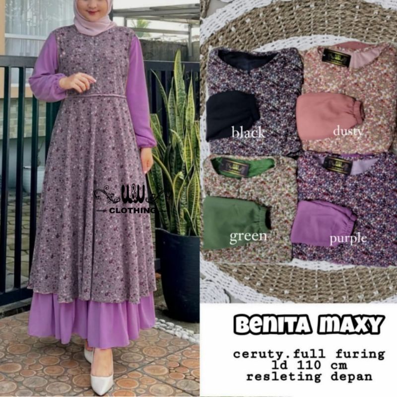 BENITA GAMIS MUSLIM MAXY WANITA CERUTY FULL FURING LD 110 BUSUI