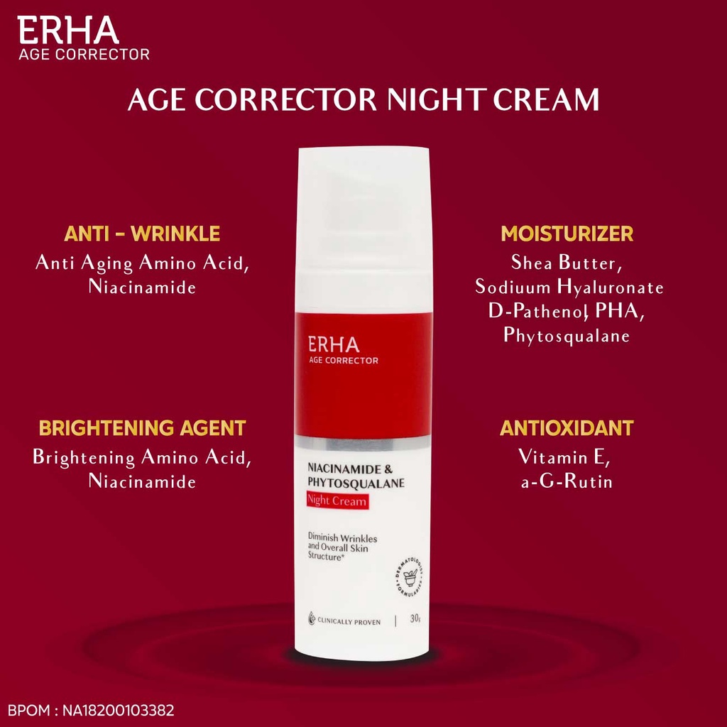 CS--ERHA Age Corrector Niacinamide &amp; Phytosqualane Night Cream 30g - Krim Malam