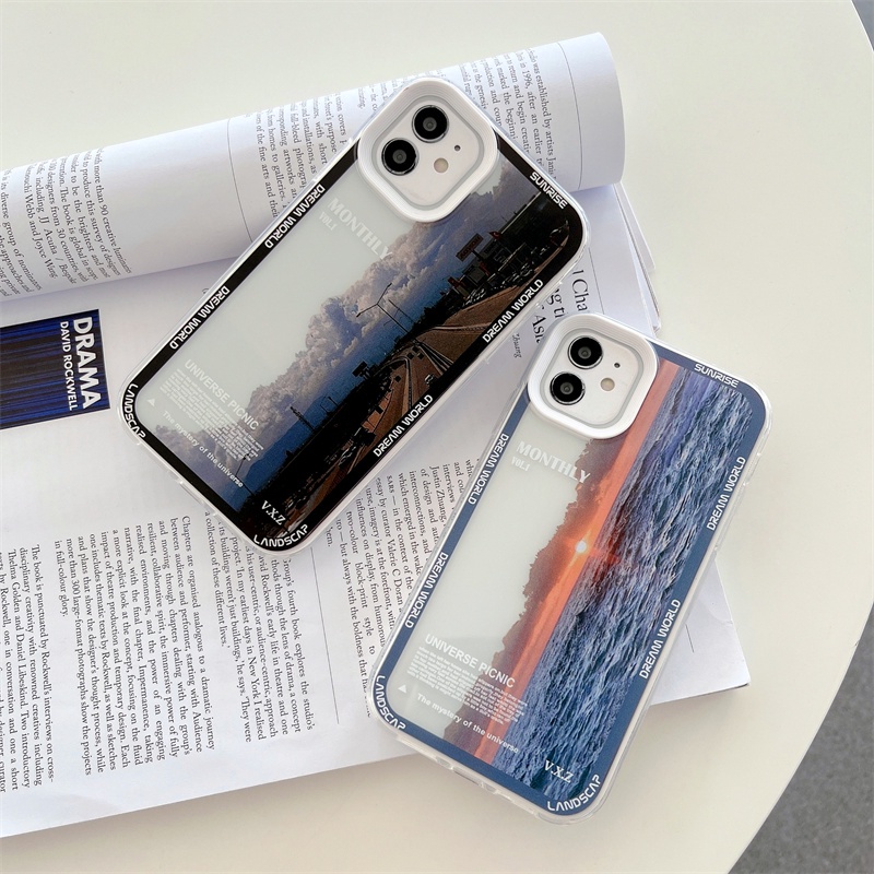 3 in 1 case Transparan Motif Lukisan Minyak Untuk iphone 11 pro max 13 12 pro max Xs max XR 7 8 plus Se20