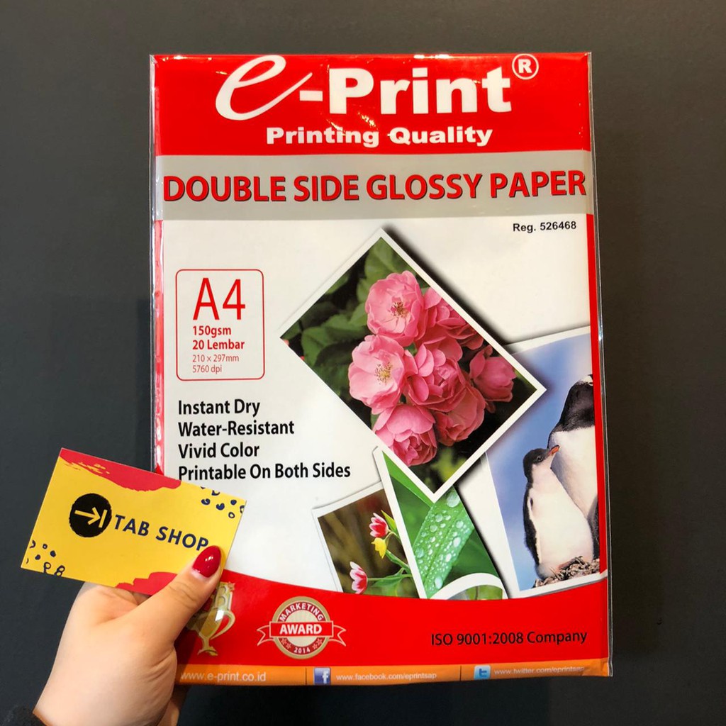 

TAB SHOP - EPRINT KERTAS FOTO GLOSSY 2 SISI A4 150 GSM - E-PRINT DOUBLE SIDE GLOSSY PAPER 150 GSM A4 20 LEMBAR