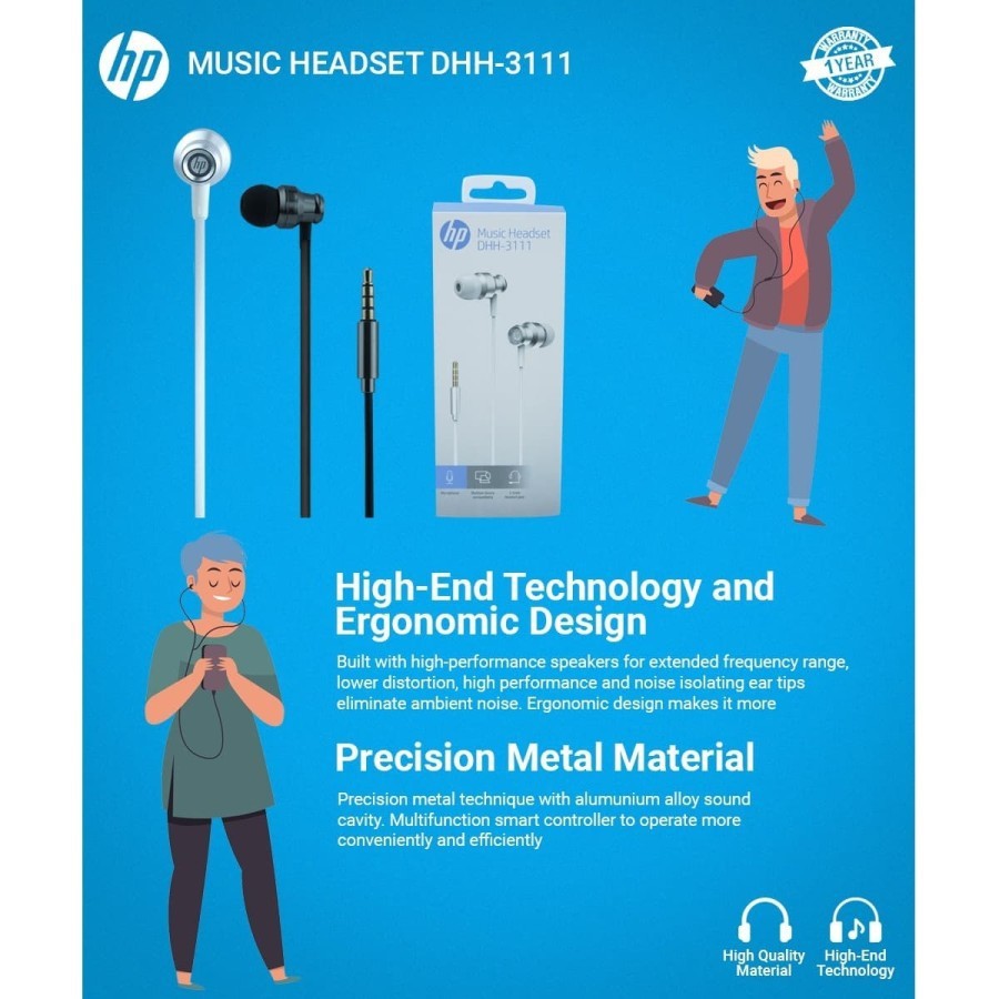 HP Headset DHH-3111 Full Metal - Earphone HP with Mic Original