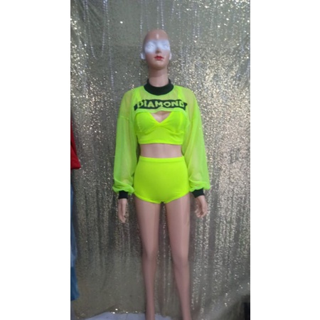 kostum hiphop dance hijau stabilo neon