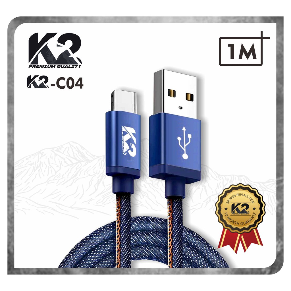 KABEL DATA DENIM K2 PREMIUM QUALITY K2-C04 MICRO / TYPE C / LIGHTNING Fast Charging