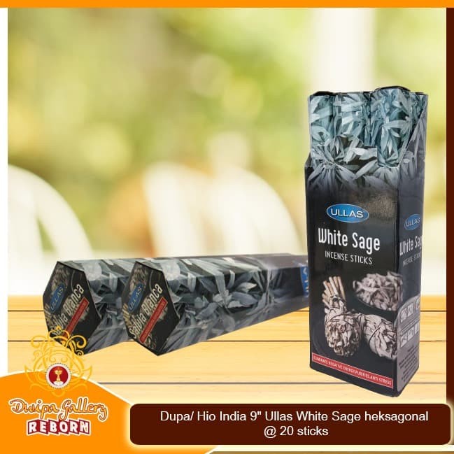 Dupa/ Hio India 9&quot; Ullas White Sage heksagonal @ 20 sticks (6pcs/box)