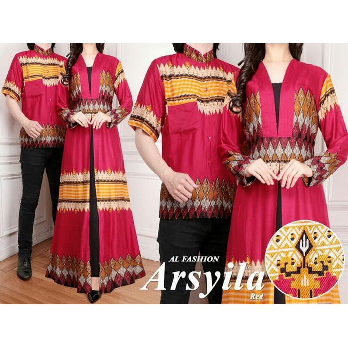 New Trend 38 CP Arsyila Merah Gamis Couple Batik Baju Pasangan Katun Batik Print Sale