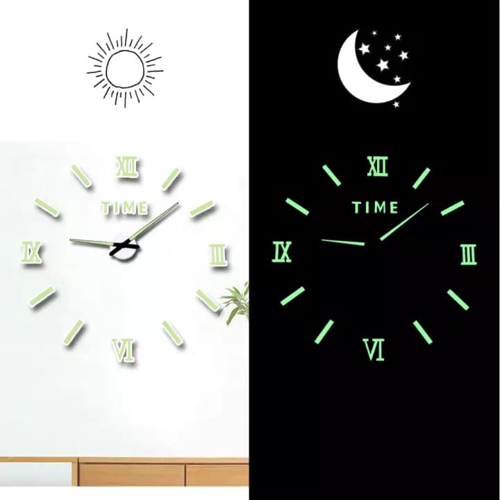 Jam Dinding Besar DIY Giant Wall Clock Quartz Glow in The Dark 80-130cm - Jam glow in the dark - Jam dinding tempel tembok - Jam dinding aesthetic - Jam dinding unik - Jam dinding murah - Jam dinding tempel tembok 3d nyala - Jam dinding lucu dan unik