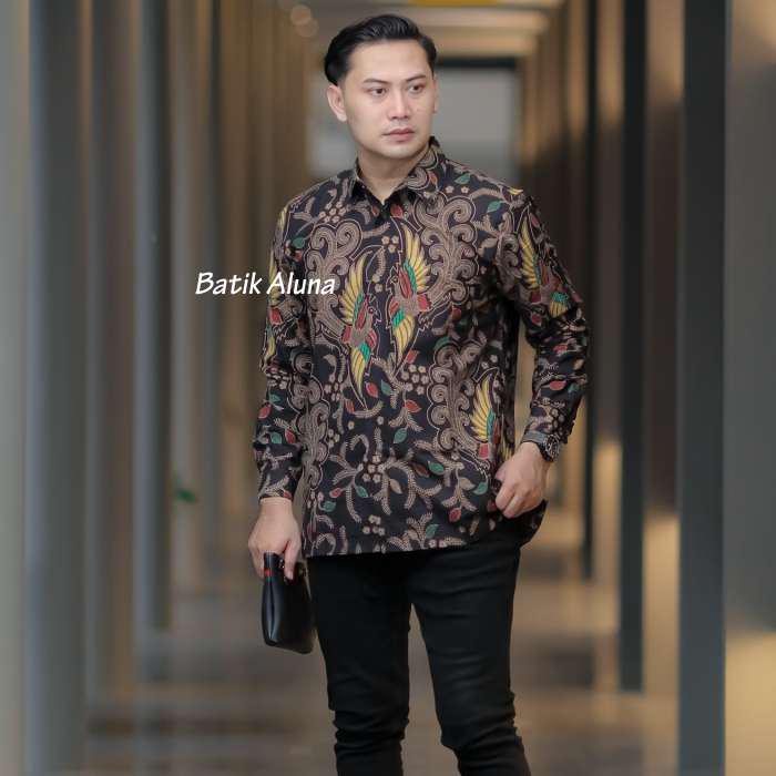 Batik Pria Lengan Panjang Slimfit Modern Premium Kemeja Batik Pria Lengan Panjang Batik Aluna Gba064