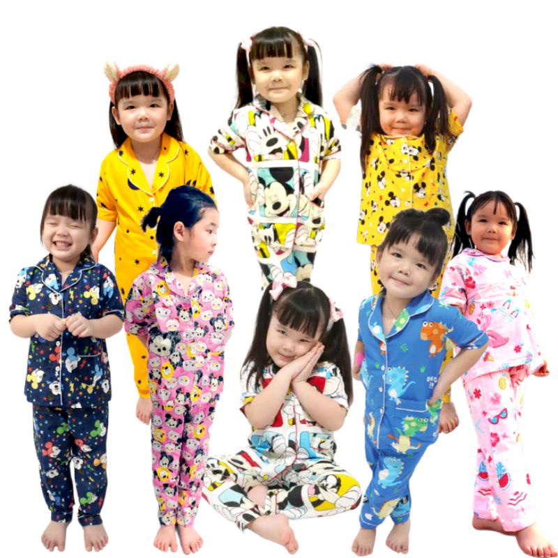 Piyama anak laki-laki / perempuan / pajamas / lengan pendek motif kartun ukuran S