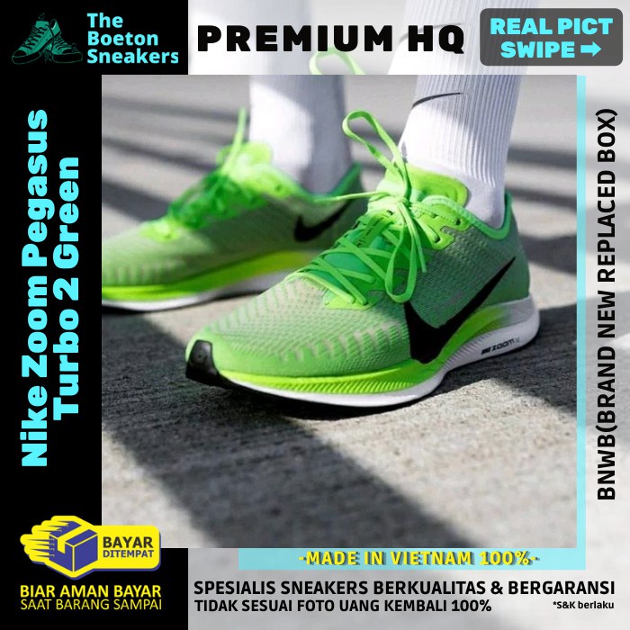 Sepatu Nike Zoom Pegasus Turbo 2 Green Sneakers Pria Wanita Sneaker Lari Import Premium Original
