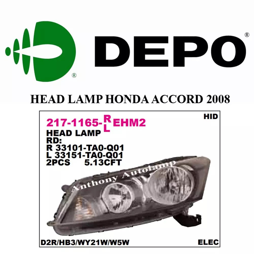 HEAD LAMP HONDA ACCORD 2008 RH
