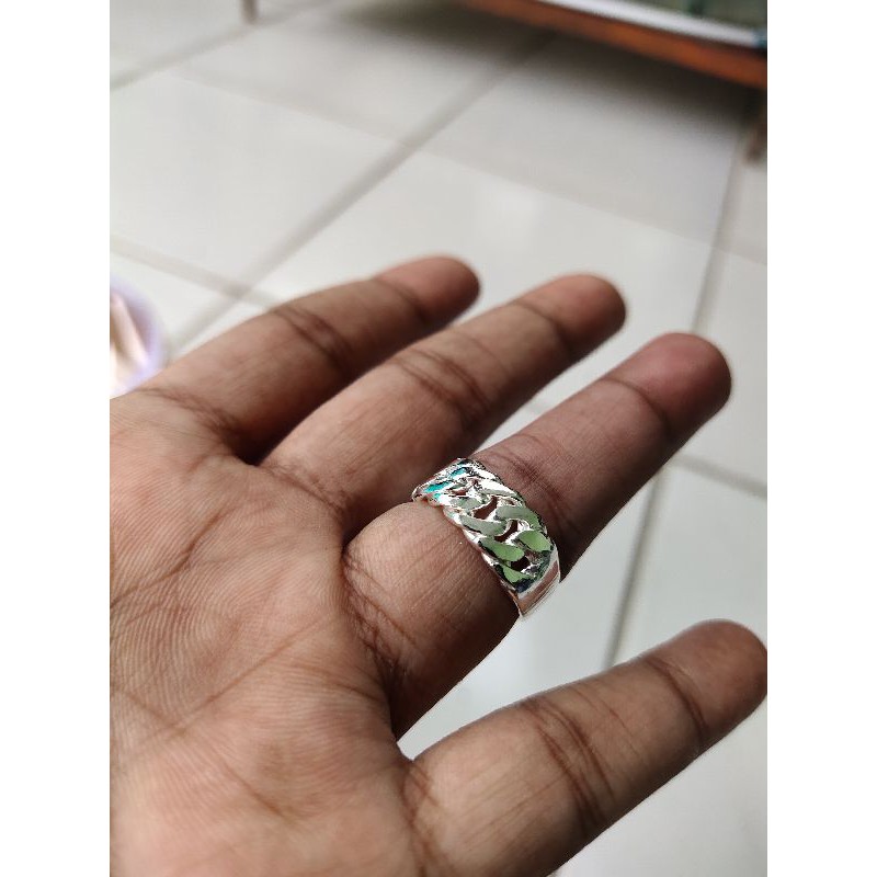 Cincin rantai lapis perak murni