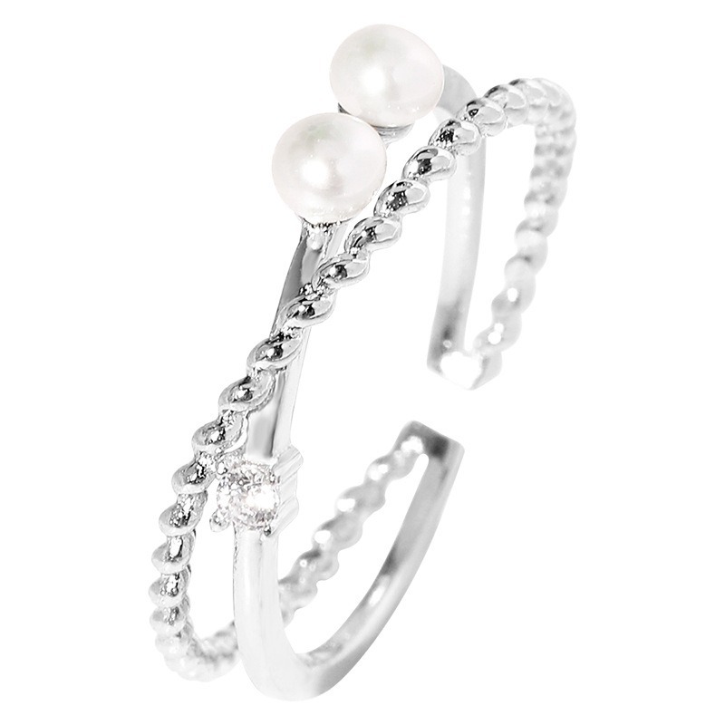 Fashion Cincin Terbuka Silang Ganda Untuk Wanita Korea Berlian Mutiara Jari Telunjuk Rings Aksesoris Perhiasan Permen JEWELRY