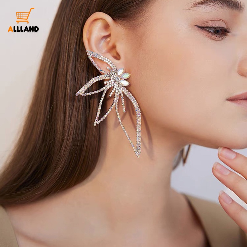 Anting Tusuk Gantung Wanita Desain Bunga Geometri Hias Kristal / Berlian Imitasi Bling Untuk Pernikahan