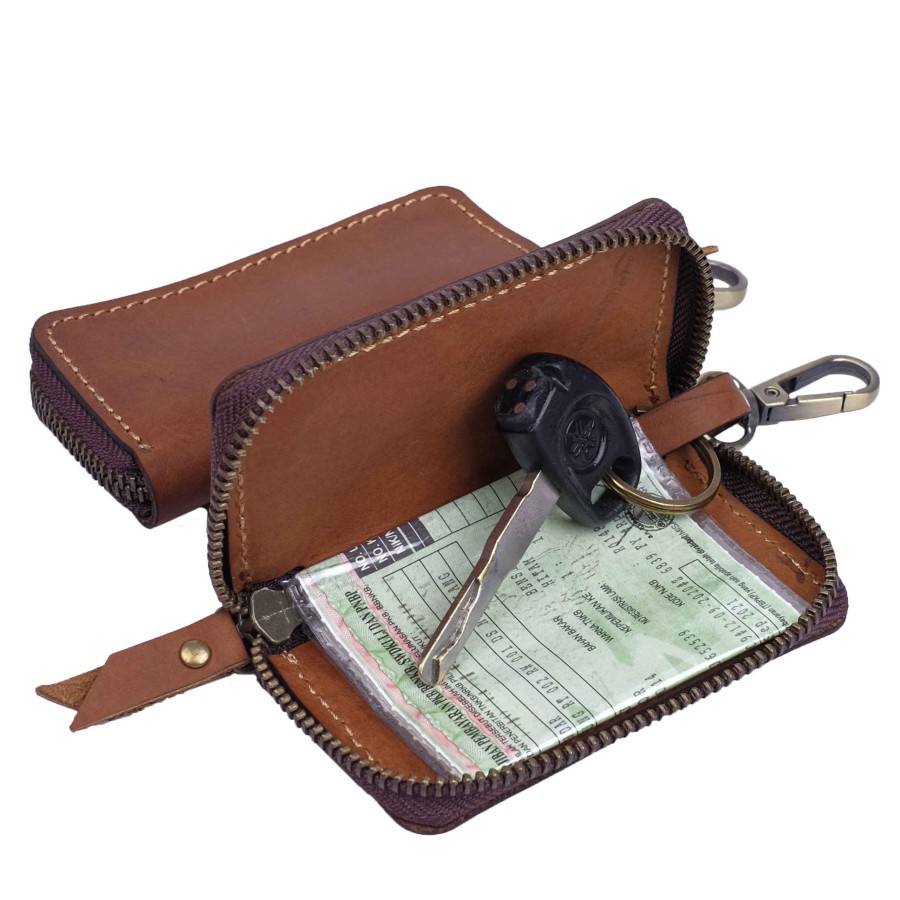 Dompet STNK Mobil Motor Gantungan Kunci Remote Keyless Kulit DSK-11 - Cokelat