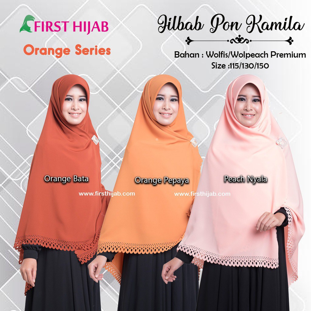 Jilbab Pon Kamila Orange Segiempat Wolfis Hijab Polos Syari
