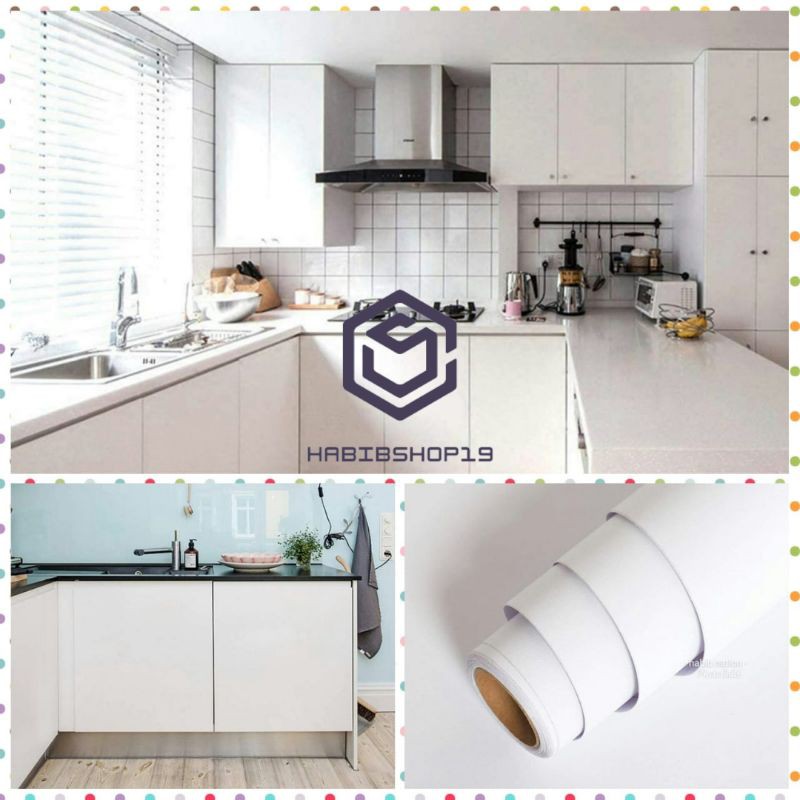 Wallpaper Sticker Dinding Motif Polos Emboss Serabut Putih Panjang 10M x 45Cm