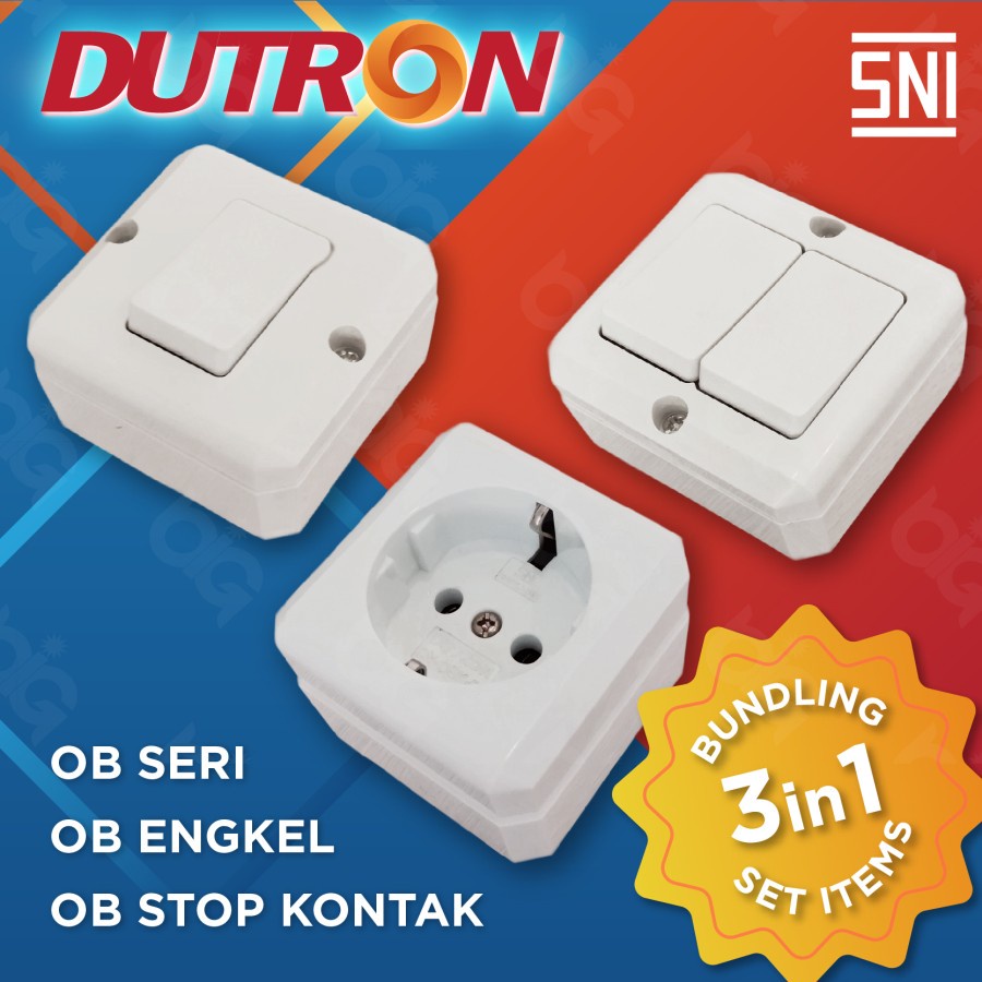 Paket Dutron Saklar OB Engkel + Saklar OB Seri + Stop Kontak OB DUTRON