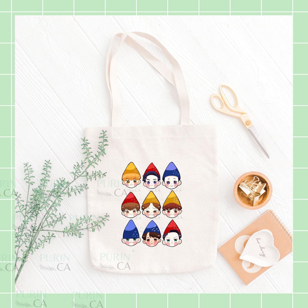 Tote bag Kanvas Gambar KPOP EXOO Cartoon Cute