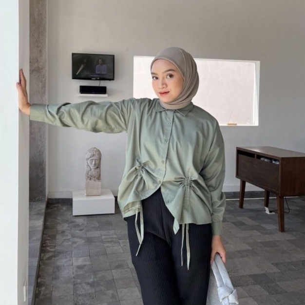 MERY TOP BLOUSE CRINCLE ATASAN WANITA TALI SERUT / BLOUSE KEMEJA WANITA CRINCLE