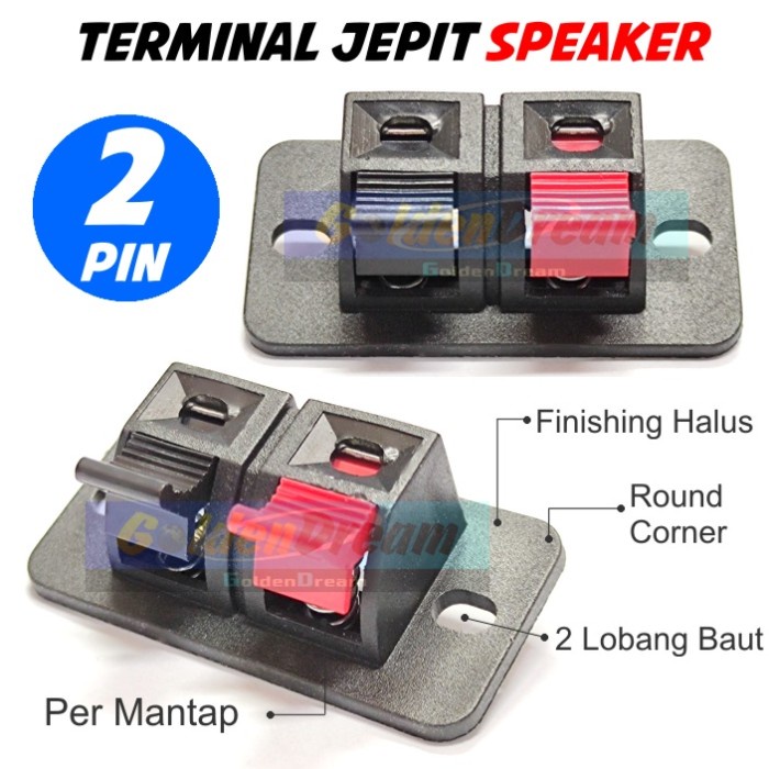 Terminal Jepit Speaker 2 Pin Kabel Power Box Soket 2P Amplifier Spring