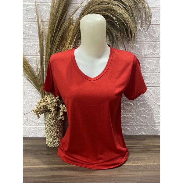 Kaos Wanita V neck Polos pendek L XL XXL Kaos Polos Pendek Wanita-Pendek-Merah