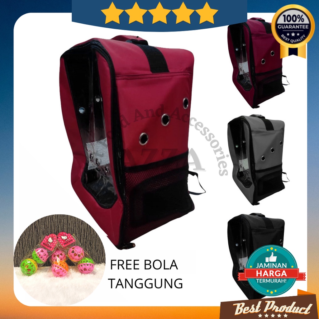 Tas Kucing Transparan Gratis Mainan Bola / Tas Hewan / Ransel Kucing / Tas Kucing