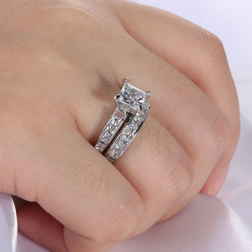 Top 2-in-1 Set Cincin Wanita Baru Perhiasan Pernikahan Tunangan