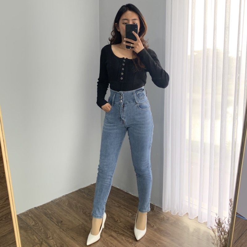 [LUXE.DLABEL]-D42 Skinny jeans | Highwaist Skinny Jeans Celana panjang wanita jeans karet import premium