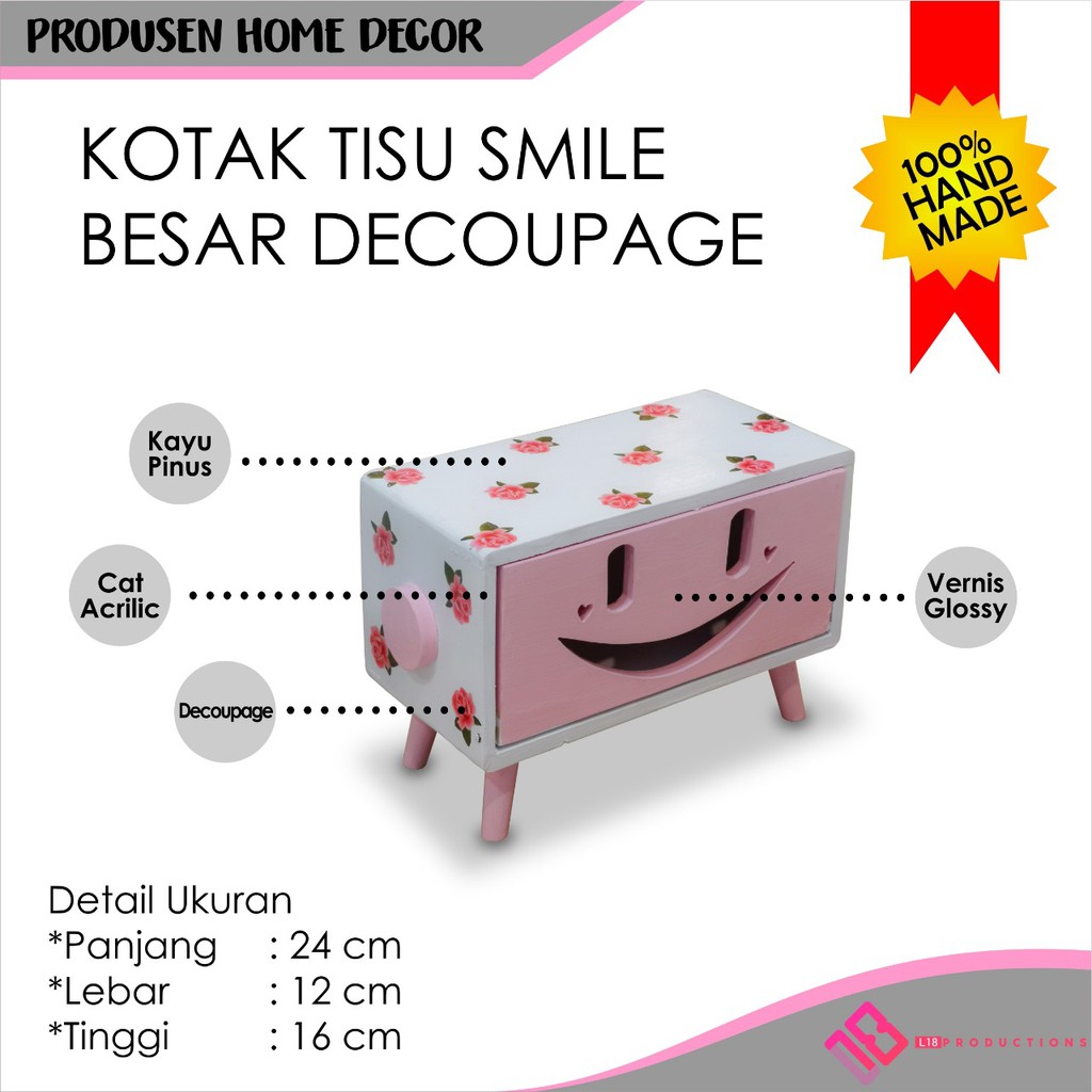 Kotak Tempat Tisu Tissue Tissu Box Smile Besar Kayu Hiasan Rumah