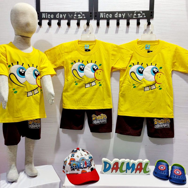 setelan anak laki laki dalmal spongebob bordir kuning