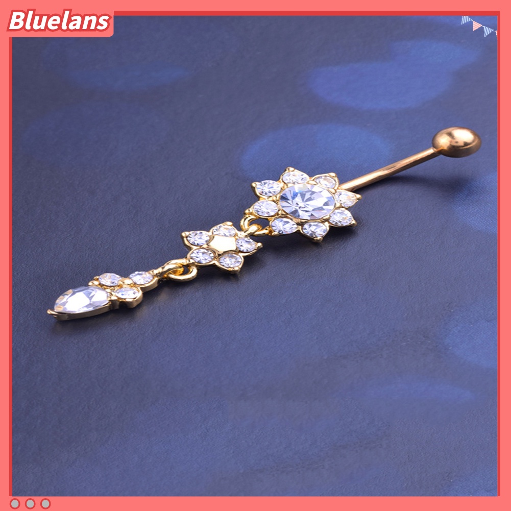 Bluelans Lady Rhinestone Flower Stainless Steel Belly Button Navel Ring Piercing Jewelry