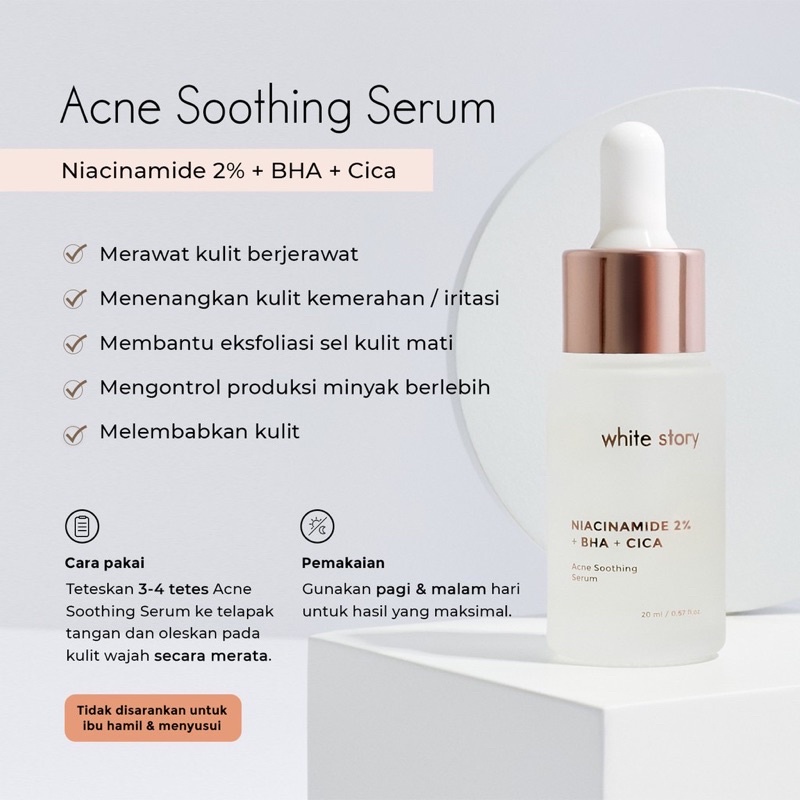 WHITE STORY Acne Soothing Serum Indonesia / Brightening Hydrating Advanced Exfoliating Peeling / Facial Wash Toner Essence Day Night Underarm Eye Cream Gel Clay Mask Masker Wajah Cleanser Cleansing Moisturizer Body Scrub Soap Face Care Oil / Paket Lengkap