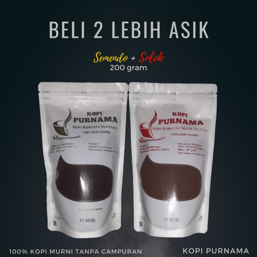 

[BUNDLE] Kopi Robusta Solok + Robusta Semendo 200 gram 100% Kopi Asli Tanpa Campuran