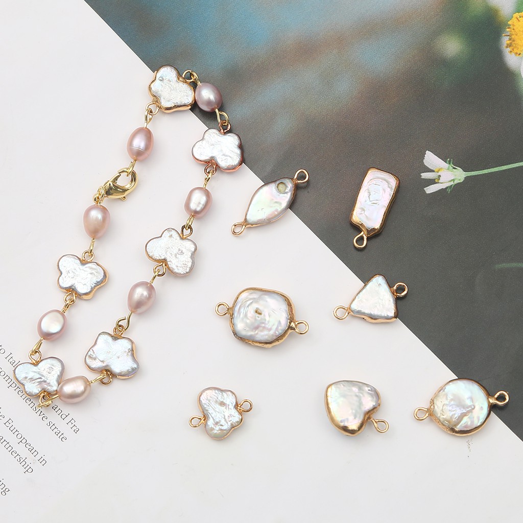 1pc Konektor Charms Mutiara Air Tawar Alami Untuk Membuat Perhiasan Gelang Kalung Anting