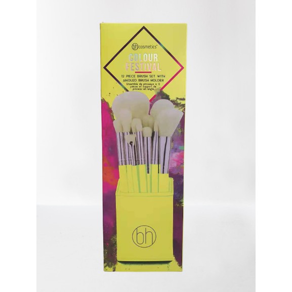 BH Cosmetics Colour Festival 12 Pcs Brush Set Bonus Angled Brush Holder